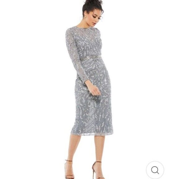 NEW MAC DUGGAL Embellished Illusion Sheath Dress $498‎ 5521 PLATINUM - Picture 1 of 10